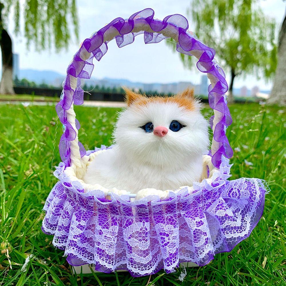 Plastic Flower Basket Cat Simulation Cat Toy Cute Cat Ornament
