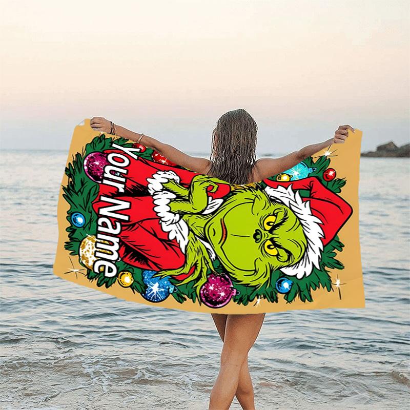 1pc Crunch Christmas3 Beach Towel with Custom Name, Beach/Swimming/Bath/Picnic/Camping Towel, Suitable for Seaside Beaches