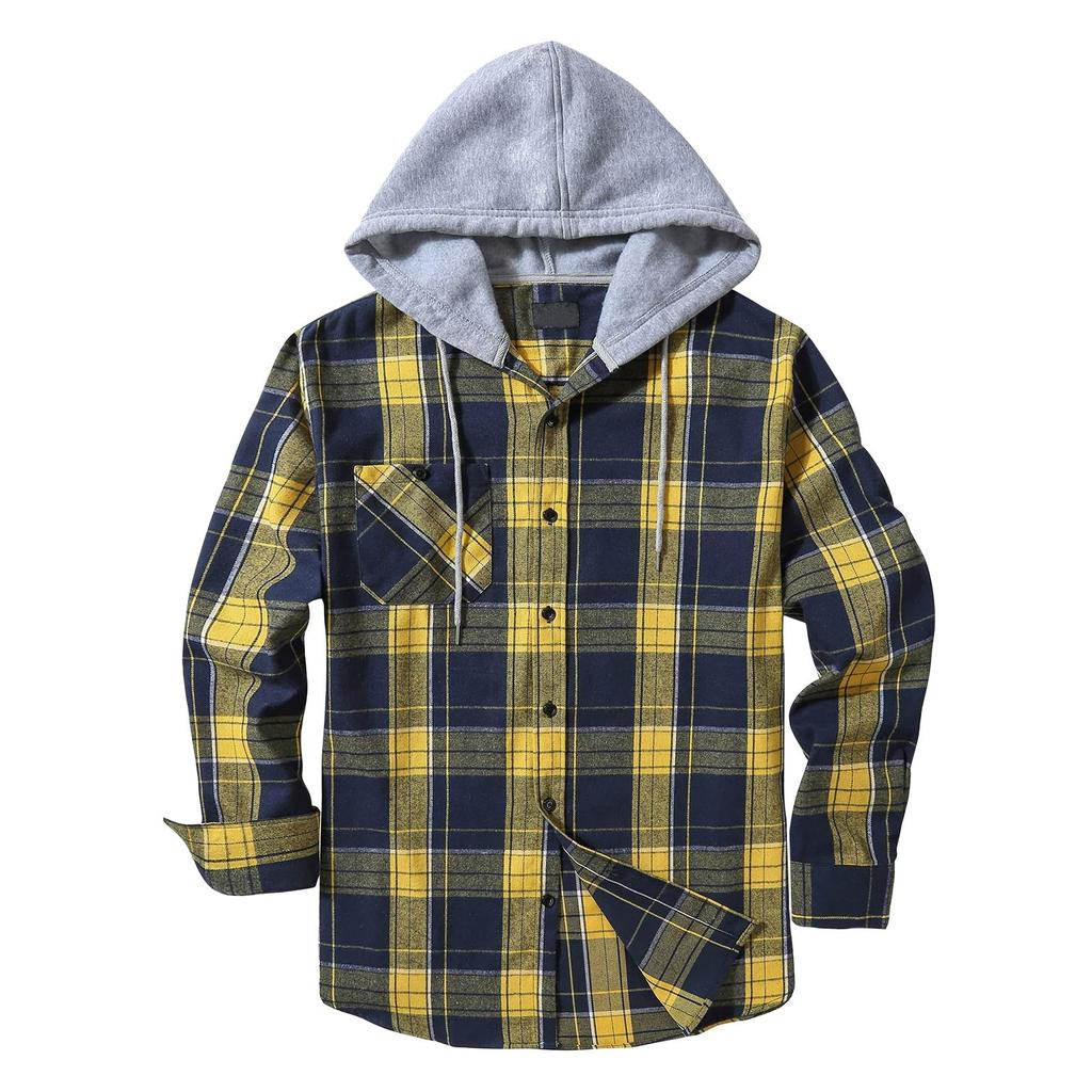 Men's Plaid Shirt Hooded Button Sweatshirt Men's Casual Fashion Sweatshirt