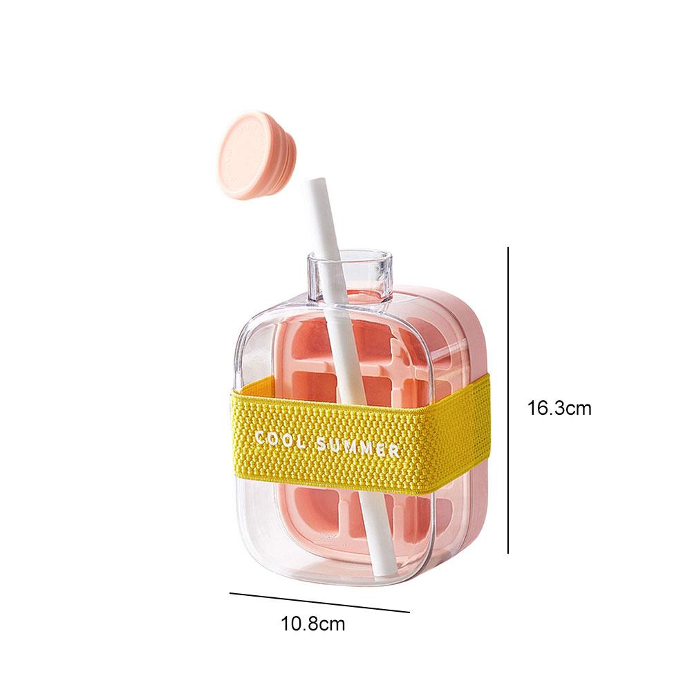 Ice Cube Tray With Straw 2-in-1 Ice-make Pressing Mould Silicone Ice Cube Tray Outdoor Beverage Cup Ice Drink Water Bottle
