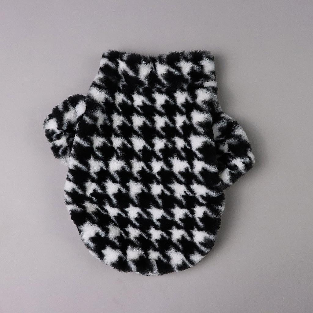 Pet Fuzzy Coat for Dog Cat Puppy Clothes Classic Houndstooth Pattern Sweatshirt Dog Plush Outfits for Autumn Winter for Small Me