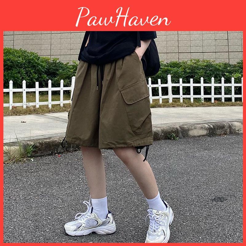 Shorts Cargo Knee Summer Length Women Harajuku Wide Leg Shorts Woman Streetwear Pockets Baggy Short Pants