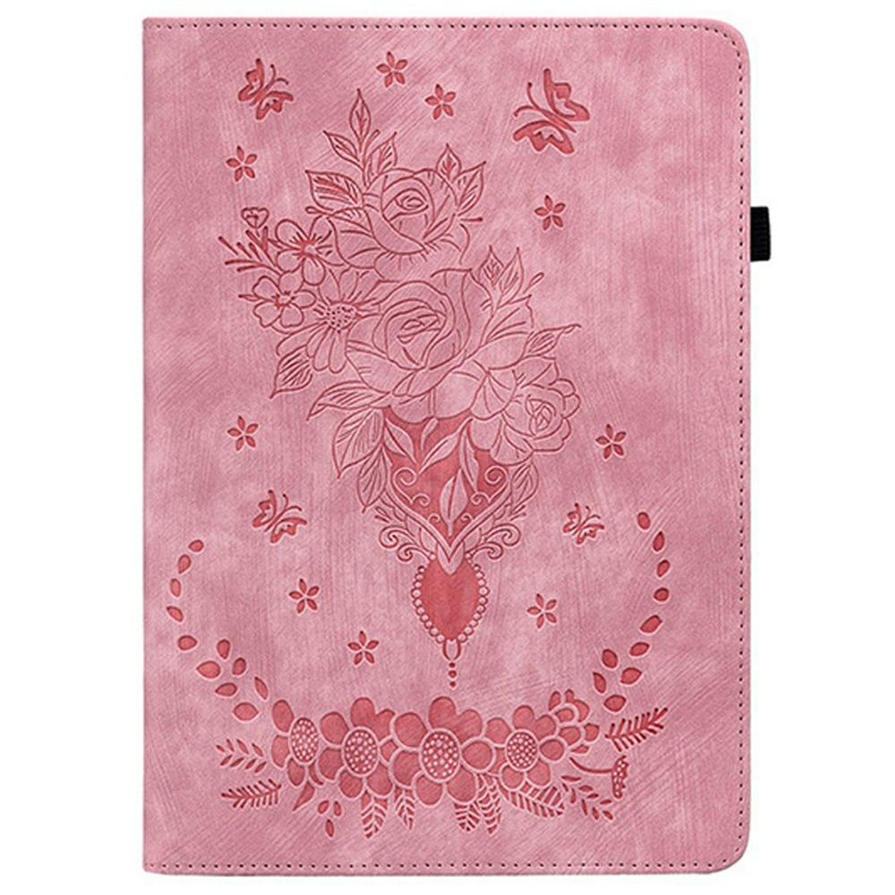 For TECNO Megapad 11 Case Card Holder Anti-Scratch Leather Cover Rose Flower Imprint