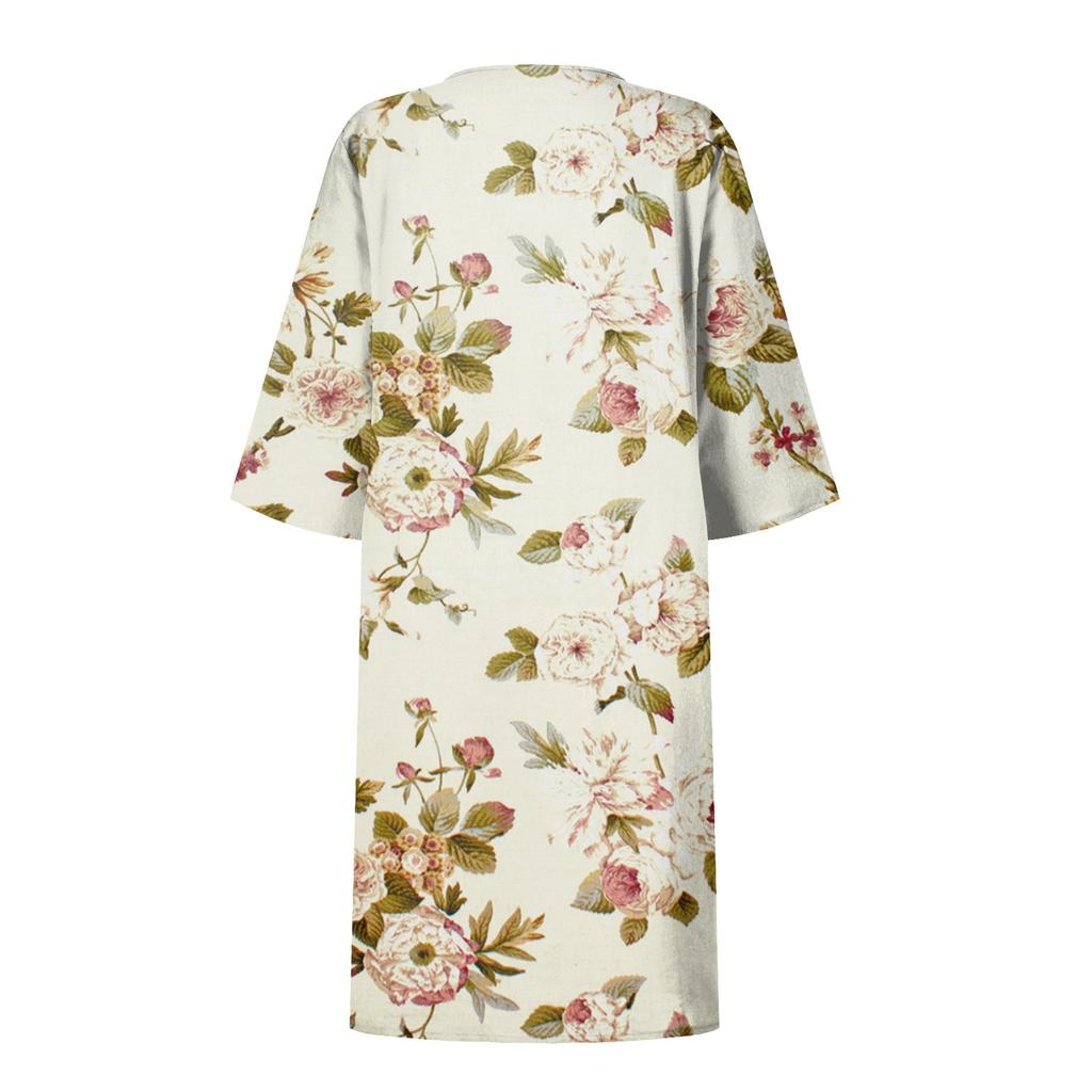 Women's Summer Vintage Floral Print V-Neck Half Sleeve Dress Dresses