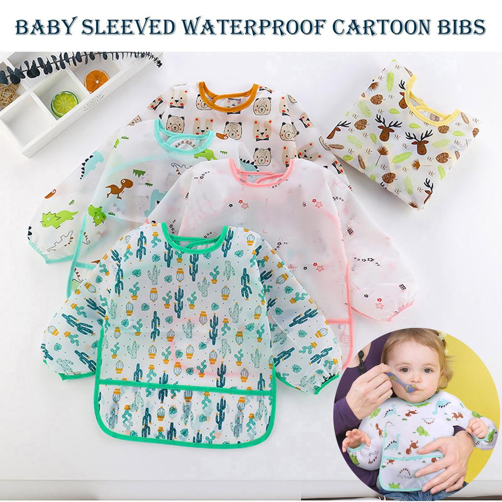 Детские нагрудники с длинными рукавами и водонепроницаемыми рукавами для малышей, мягкие мультяшные нагрудники для девочек и мальчиков