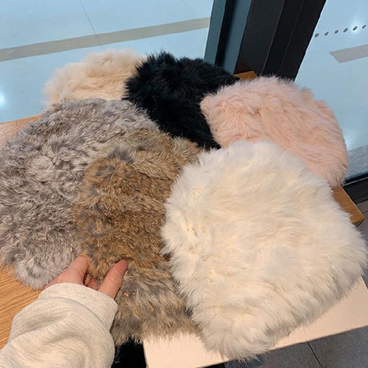 Шляпы из кроличьего меха Винтажные Kawaii Повседневные Кепки Уши для защиты На открытом воздухе Мода Женские
