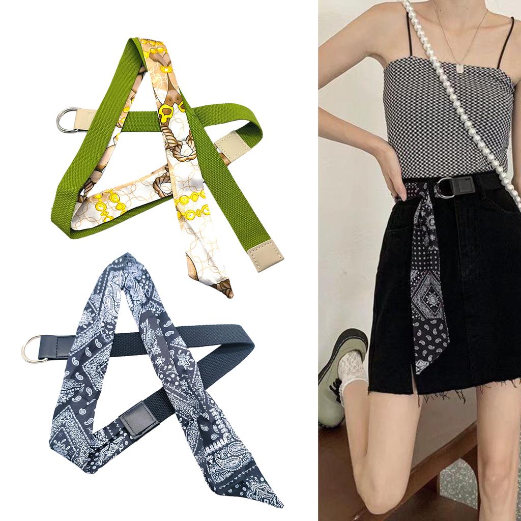 Canvas Waist Belts with Patchwork Silk Scarf Adjustable Waist Belt Universal Teens Woman Dresses Skirt Coat Waistband