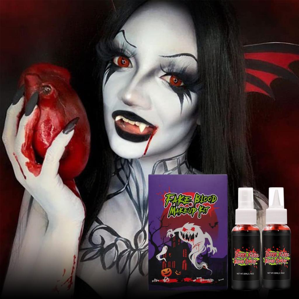 Fake Blood Spray For Cosplay, Washable Clothes & Facial Blood, Scary Styling Blood Spray 50ml*2
