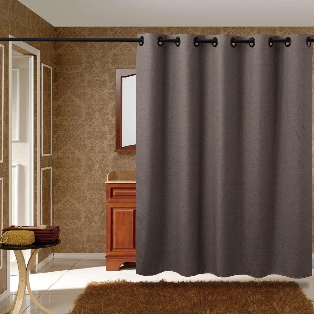 Waterproof Linen Look Shower Curtain Thick Set No Drill Bathroom Partition Curtain