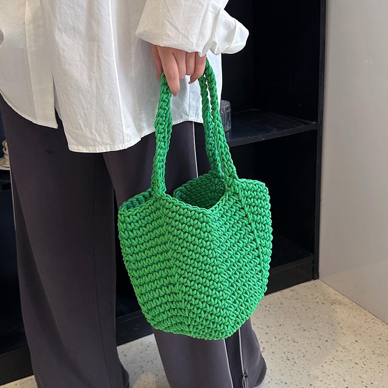 Chic Knitting Shoulder Bags Women Bucket Eco Friendly Handwoven Handbags Simple Stylish Soft Cotton Casual Totes
