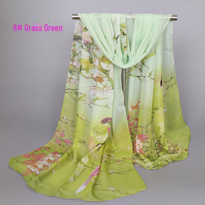 Шелковый шифоновый шарф «Сорока» на весну и лето — длинный, женственный дизайн