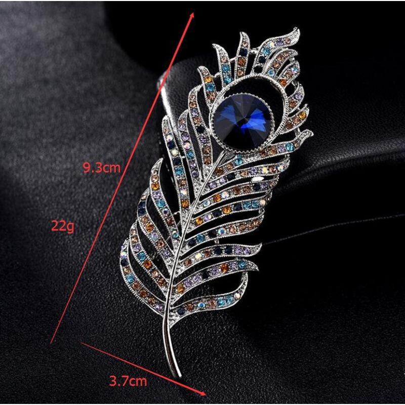 Elegant socialite crystal peacock feather brooch - women's corsage pin with mixed color rhinestones