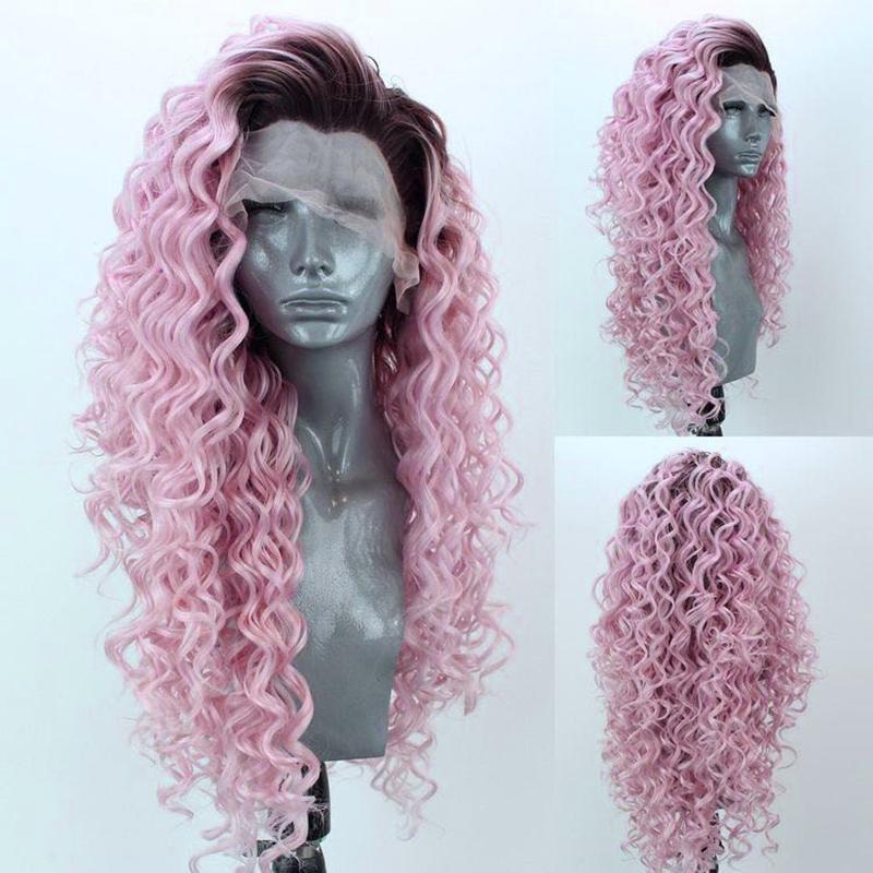 AIMEYA Synthetic Long Deep Wave Lace Front Wig for Women Grey Curly Free Part Natural Hairline Colorful Cosplay Daily Party Wigs