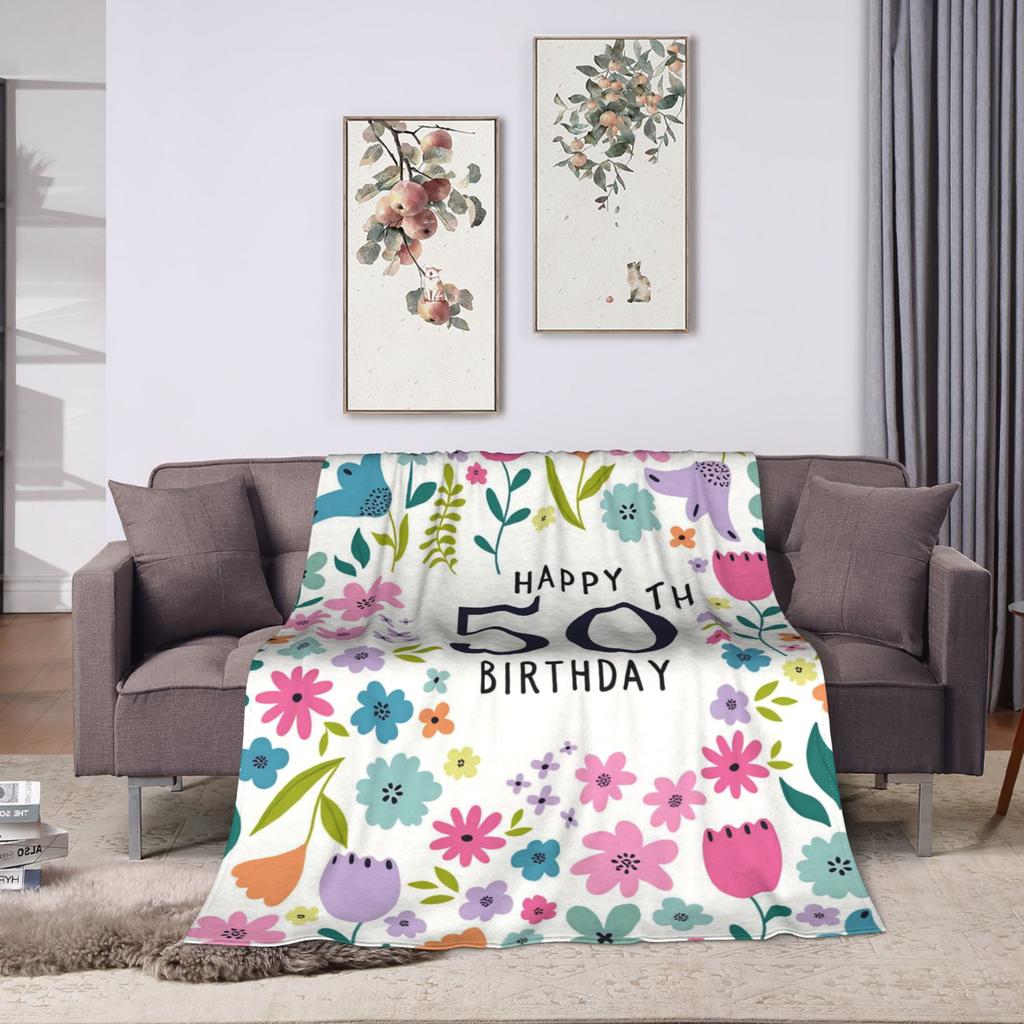 Happy 50th Birthday Super Soft Blankets For Outdoor  Fashion Throw Blanket Winter Plane Travel Flannel Bedspread