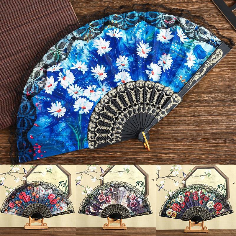 1 шт. Пластиковый складной веер с цветами, поделки, цветочный ручной танцевальный веер в испанском стиле, украшение для свадебной вечеринки, кружевной веер