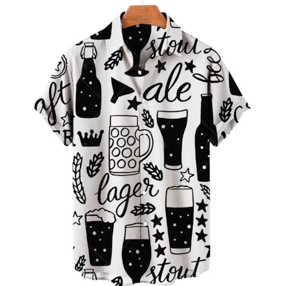 Мужские футболки с принтом, короткий рукав, летние, гавайский пляжный стиль, однобортные топы, рубашки с воротником