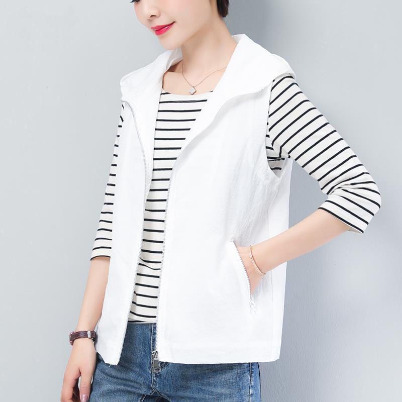 Женская тонкая куртка, солнцезащитный жилет с капюшоном, офисный повседневный жилет с капюшоном