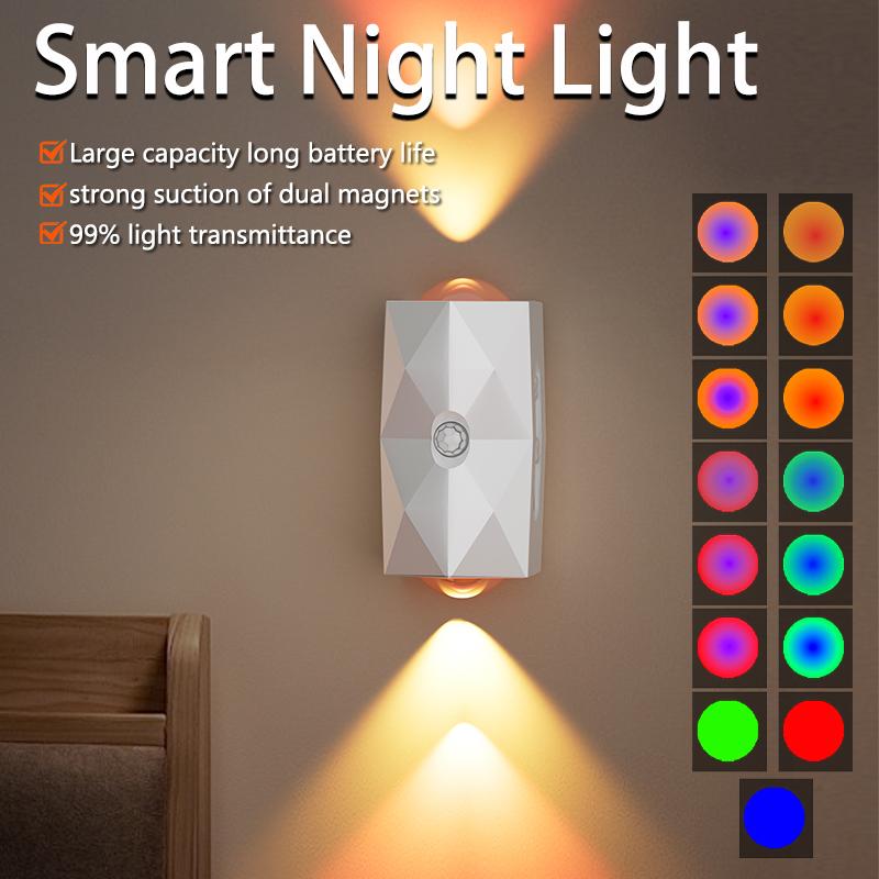 Светодиодный ночник с градиентной RGB-подсветкой и датчиком движения, настенный светильник, перезаряжаемый, регулируемый по яркости, для помещений, магнитная подсветка для ступеней