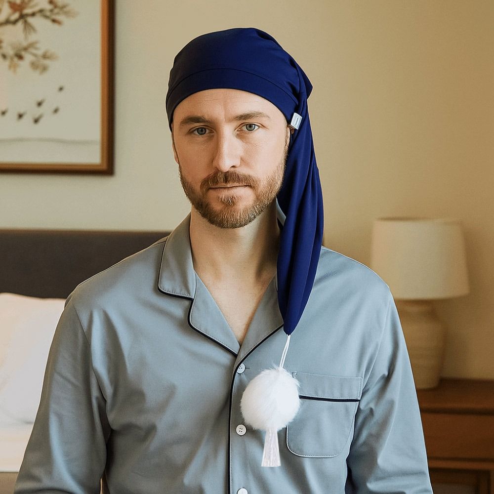Elastic Sleepwear Hat with Pom Ball Stocking Santa Cap Night Sleeping Caps  Women Men