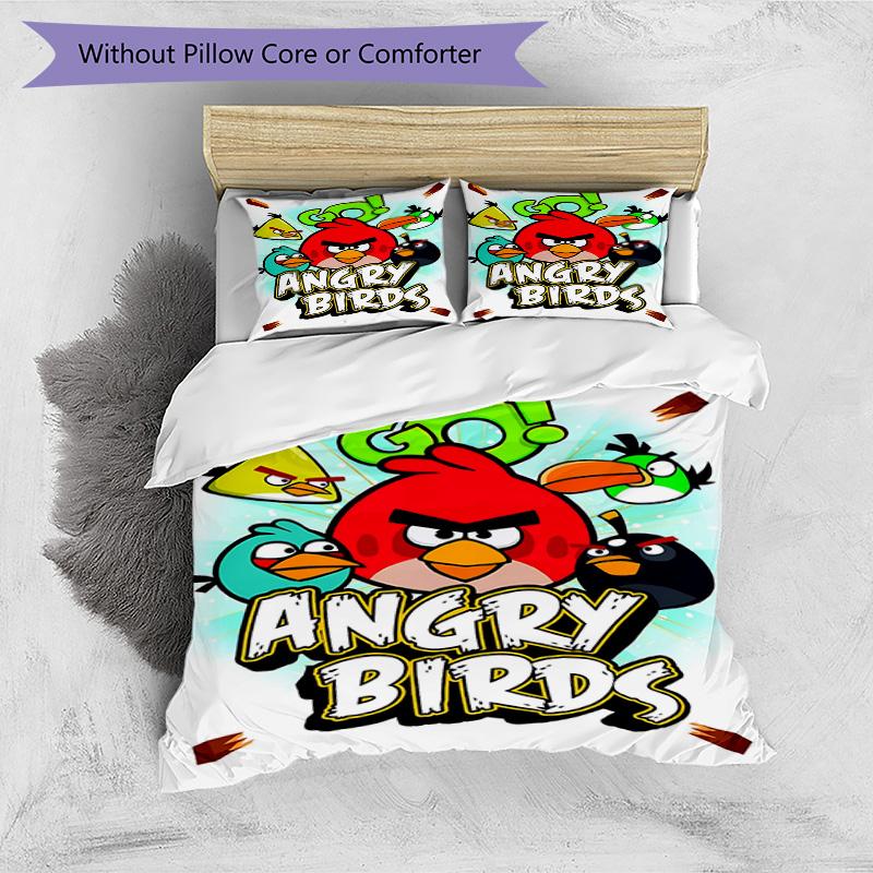3pcs Duvet Cover Set (1*Duvet Cover + 2*Pillowcase, Without Core), Angry Birds Print Bedding Set, Bedroom Decor, All‑Season, Birthday Gift