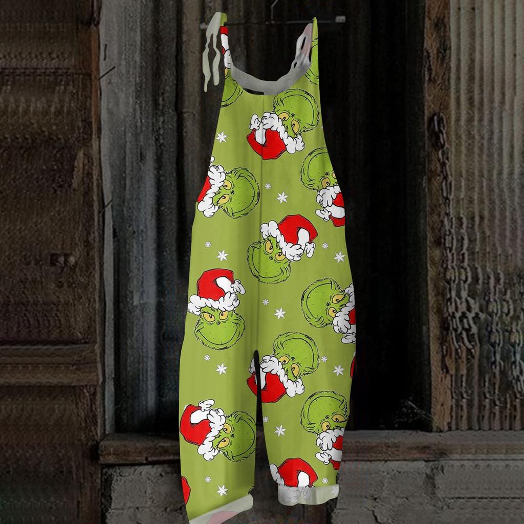 Женский повседневный свободный комбинезон с рождественским принтом, комбинезон с широкими штанинами, без рукавов, с карманами