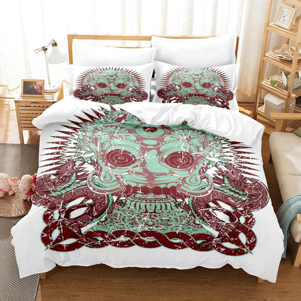 Vintage Pop Goth Reaper Skull Punk Rock Bedding Digital Printing Polyester Cotton Three-Piece Set