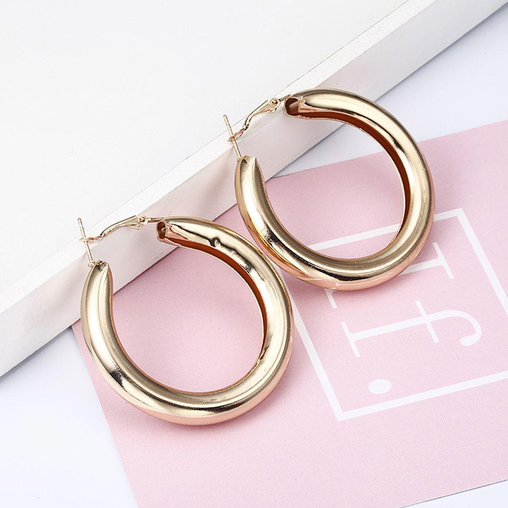 Metal Simple 50mm Thick Tube Minimalist Round Hoop Earrings Jewelry Fashion Big Circle