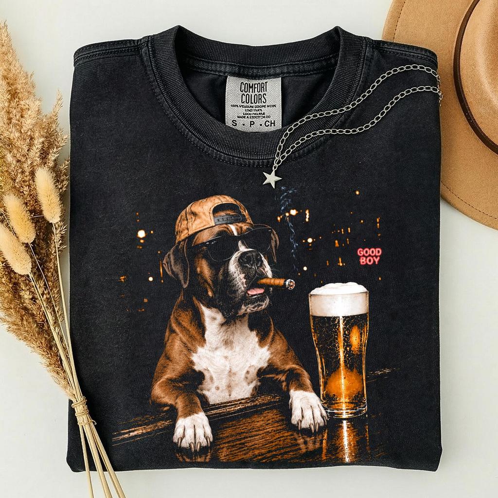 Funny Boxer Smoking Cigar T-Shirt,Sarcastic Dog Meme Shirt,Funny Beer Dog Graphic Tee,Dog Meme Graphic Shirt,Boxer Mom Dad Shirt