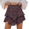 Women Cake Skirt High Waisted Double-Layered Ruffle Bohemian Mini Skirt with Elastic