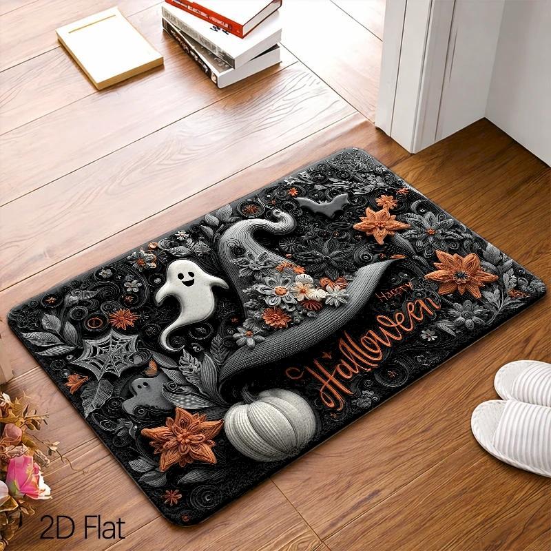 Halloween Happy Ghost Witch Hat Door Mat Soft And Absorbent Floor Mat Pumpkin Bat Printed Carpet Home Decoration