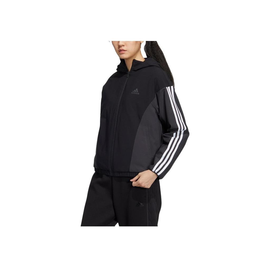 Adidas Спортивная куртка с капюшоном с логотипом, женские топы, черный HY2874