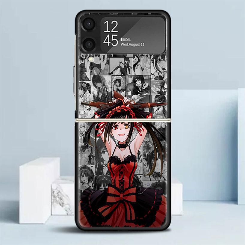 Date A Live Токисаки Куруми Черный Чехол для Samsung Galaxy Z Flip 7 6 5 4 3 5G Чехол для Телефона Flip7 Flip6 Flip5 Flip4 Flip3 Узор