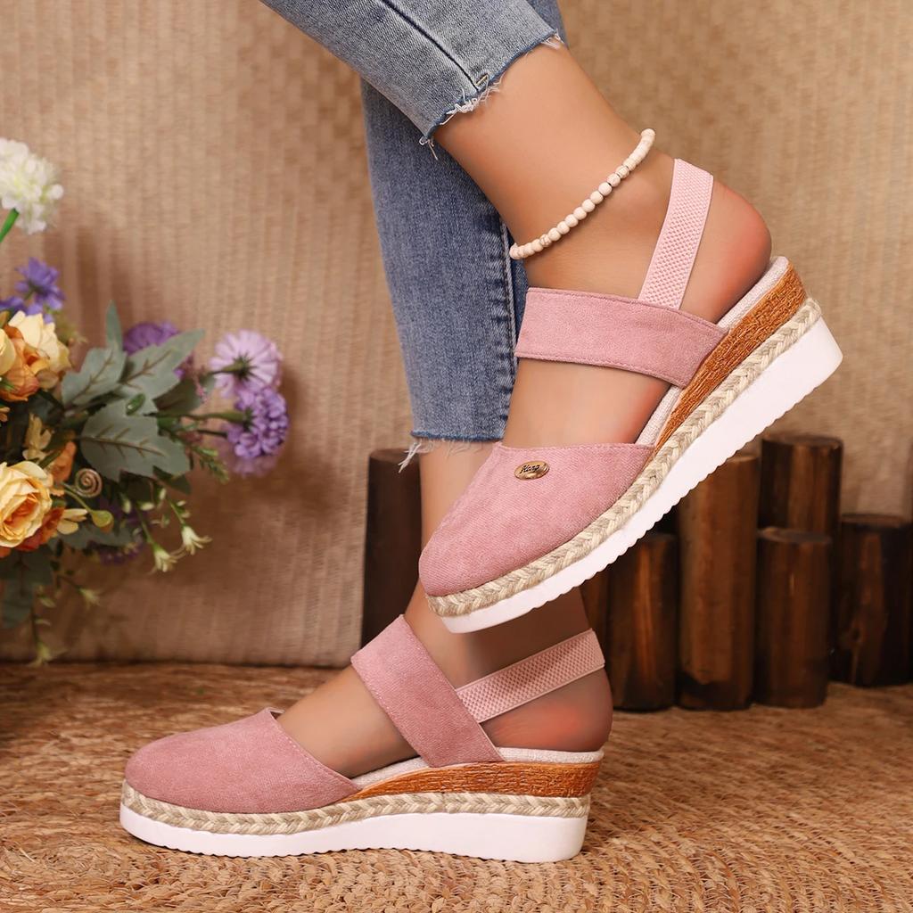 Fashion Summer Women Linen Plain 6cm Wedge Sandals Handmade Ladies Casual Comfortable Womens Shoes 36-43