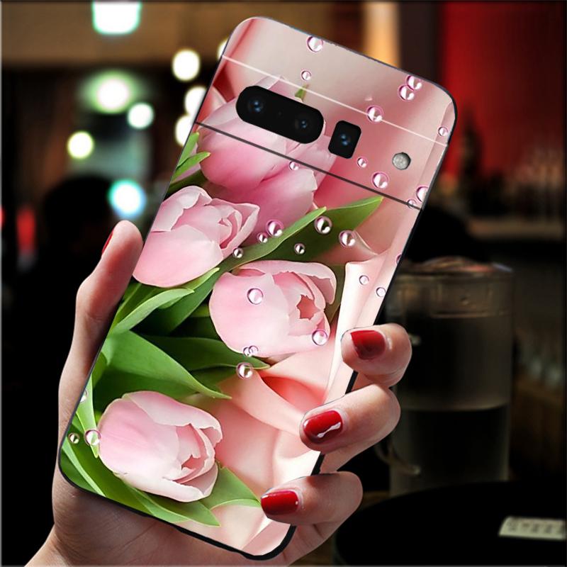 Phone Case For Google Pixel 10 9 Pro XL 9A 8 7 6 Pro Pixel 8A 7A 6A Pixel 8 7 6 5 Tulips flower Red pink purple