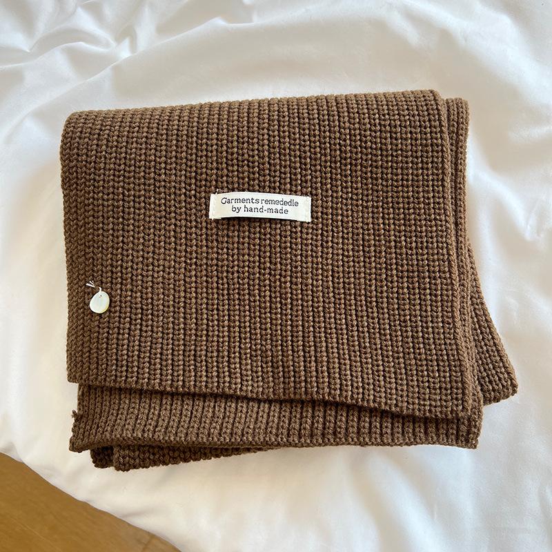 Korean Sheep Wool Knitted Wool Scarf for Women In Autumn and Winter White and Thick Warm and Solid Color Scarf for Couples with A Sense of Atmosphere