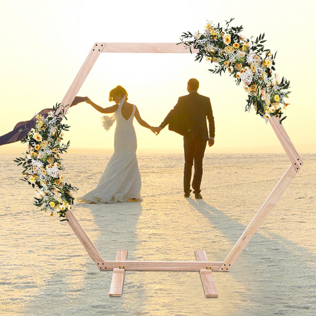 7.4 FT Wooden Wedding Arch Rustic Hexagonal Wood Backdrop Flower Display Stand for Ceremony Garden Arch Photo Backdrop Party