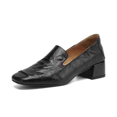 Модные туфли из овчины весна-осень на толстом среднем каблуке для женщин с квадратным носком в стиле ретро