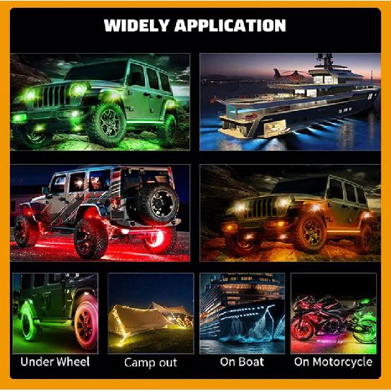 Rock Lights Remote APP Control RGB 3D Lens LED for Offroad RZR SUV ATV UTV Jeep Neon Underbody Undergolw Car Chassis Light