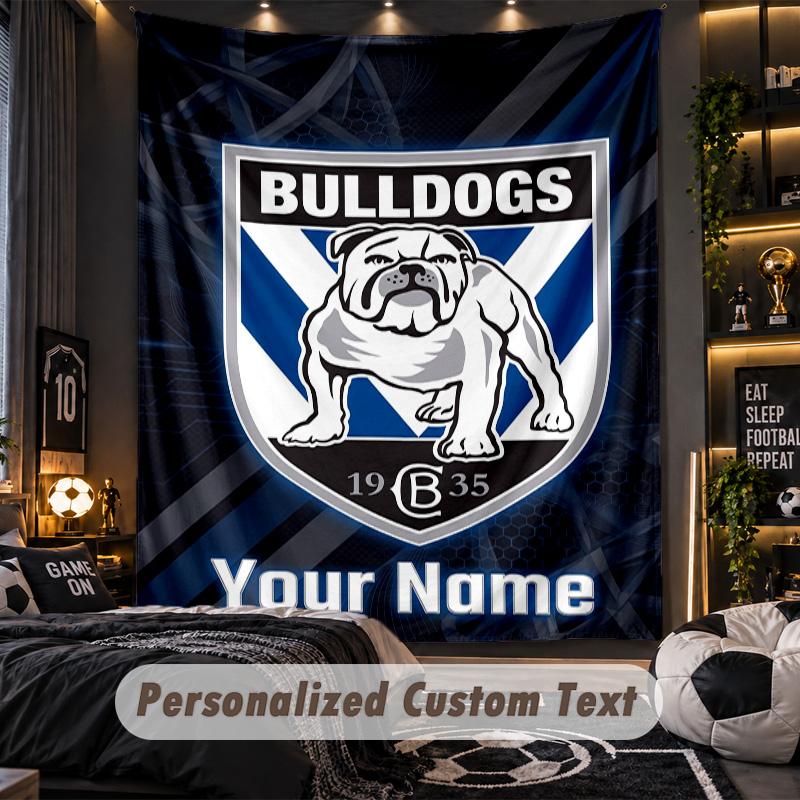 TapestryCanterbury-Bankstown Bulldogs Custom Name Text Personalized Wall Hanging Tapestry Home Wall Decor