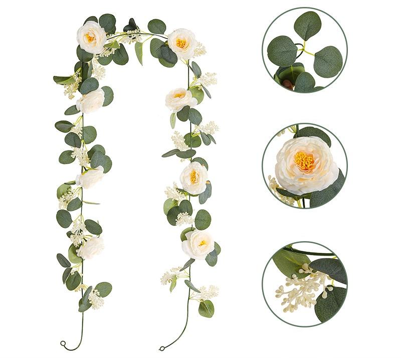 200cm Faux Eucalyptus Rose Vine Garland Artificial Silk Flower String Wedding Arch Home Wall Decor Photography Prop Garden Party