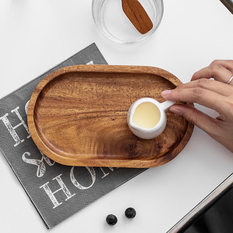 Small Oval Wooden Japanese Style Tray for Desserts and Afternoon Tea, Made of Solid Wood.