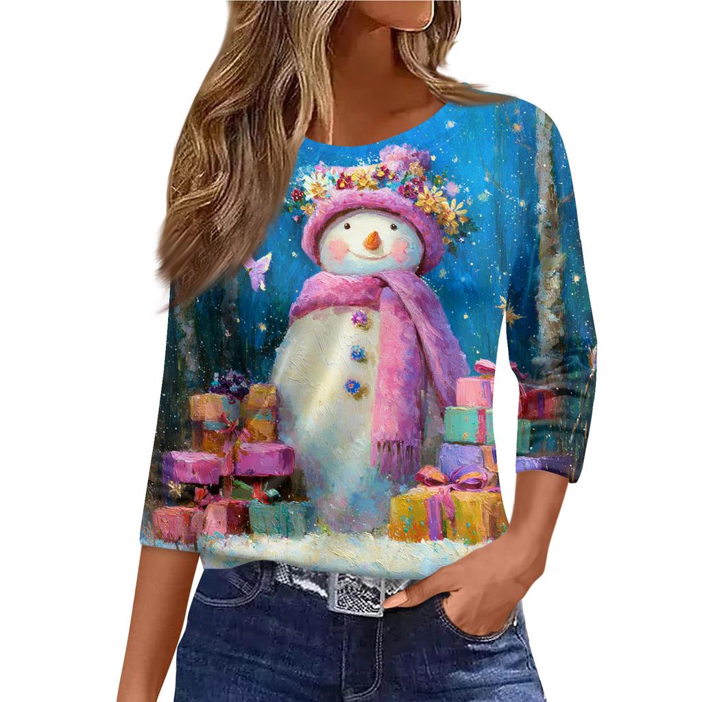 Рубашки с рукавом 3/4 для женщин, футболки с принтом, блузки, повседневные базовые топы больших размеров, пуловеры