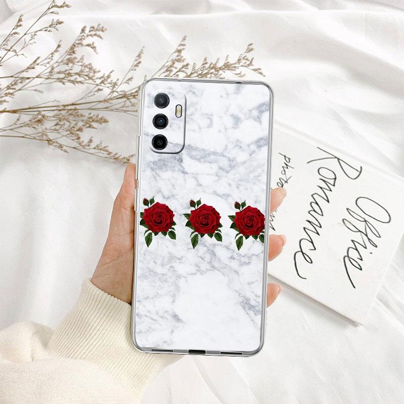 Red Rose Marble Transparent Phone Case for Motorola Moto G7 G8 G9 G84 G85 G73 G24 G15 Z2 Play Power Plus