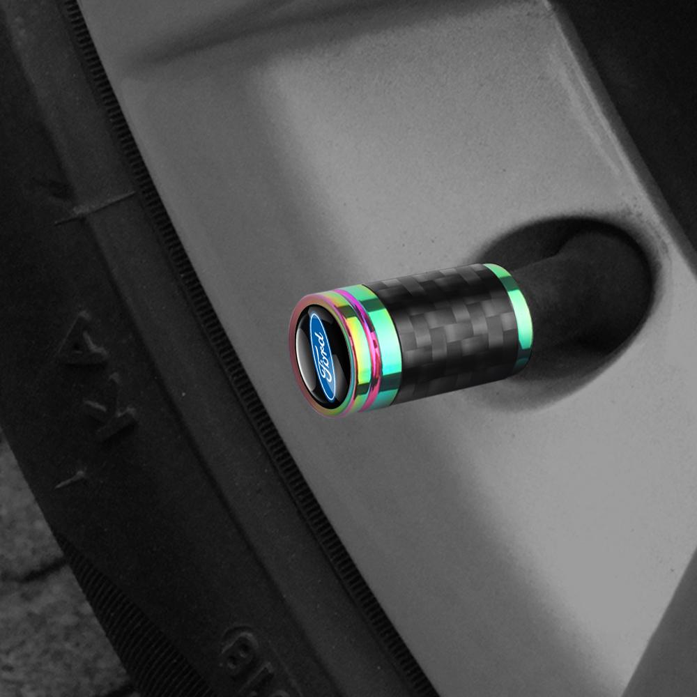 TVEI7 4Pcs Carbon Fiber Car Wheel Tire Valve Stem Air Cap Auto Decoration For Ford Fiesta Focus 2 Mk3 Mondeo Mk4 Ranger Kuga Mustang
