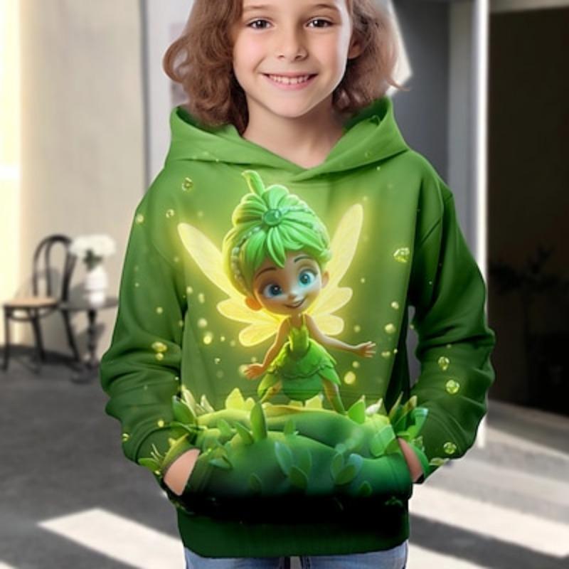Girls' 3D Cartoon Hoodie Pullover Long Sleeve 3D Print Fall Winter Active Fashion Cute Polyester Kids 3-12 Years Outdoor Casual Daily Regular Fit