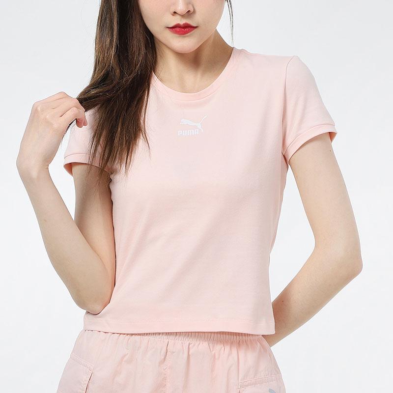 Puma Classics Casual Printed Crew Neck Short Sleeve T-Shirt Women Tops Light-Pink 532562-27