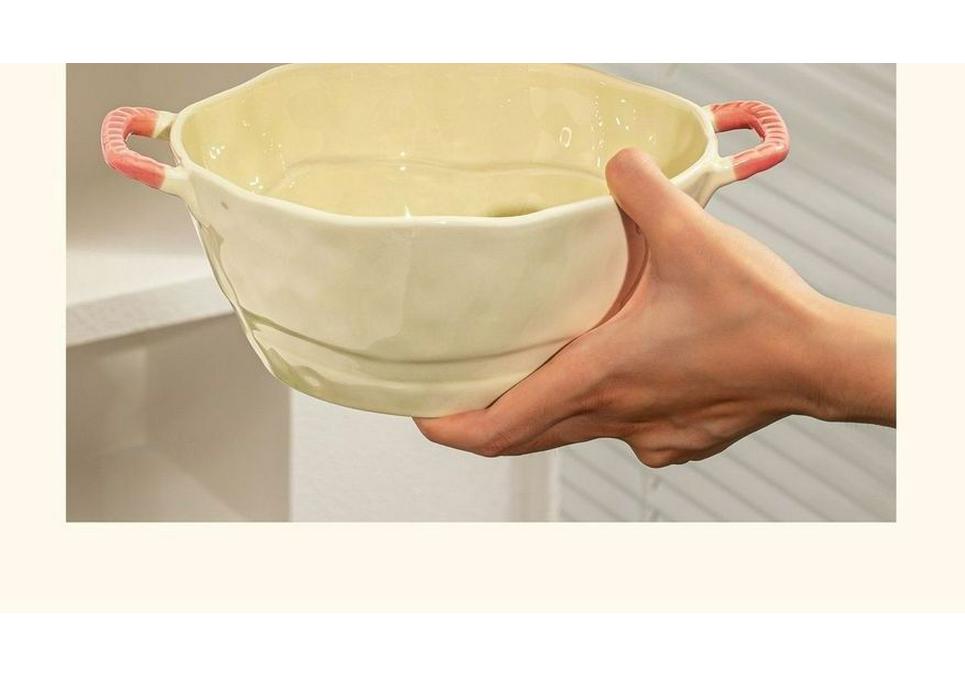Кремовая керамическая суповая миска с двумя ручками для лапши, для дома, Новинка 2026, Стильный дизайн.