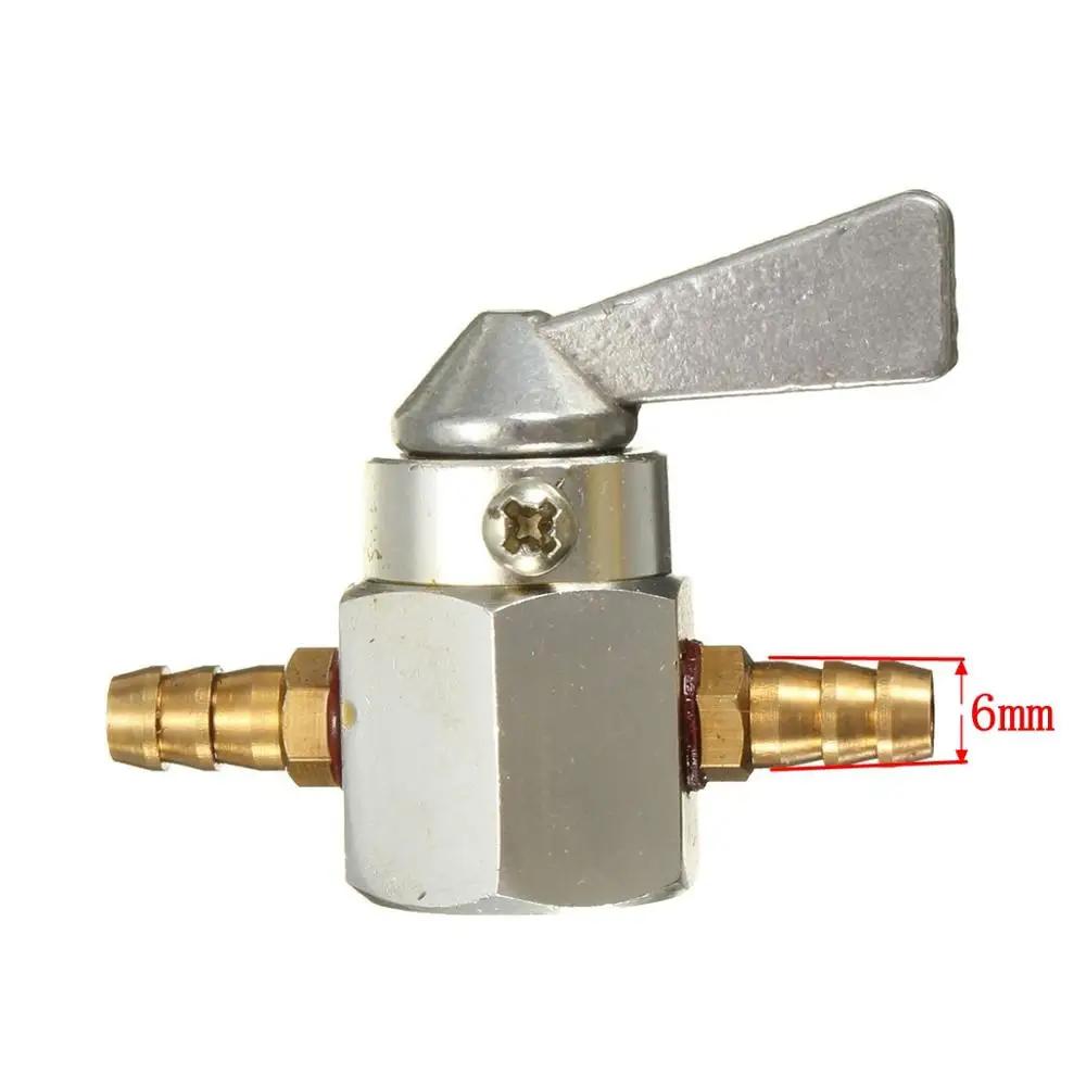 1PIECE UNIVERSAL 6MM MOTORCYCLE DIRTBIKE ATV IN-LINE PETROL on-OFF FUEL TAP SWITCH MOTORCYCLE FUEL SWITCH - SLIVER