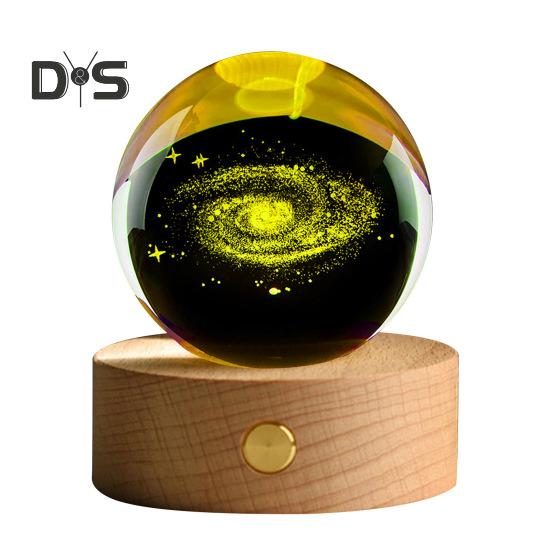 Faux Crystal Ball Light Calming Cosmic Night Light Clear Lighted Stellar Spheres with Wooden Base for Bedside Table Desk