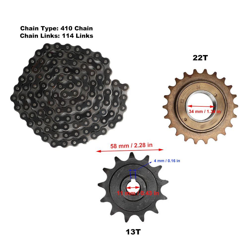 114 Link Chain 410 Chain and Sprocket Kit Easy Installation Chain Drive Repair Kit  Cruiser Bike